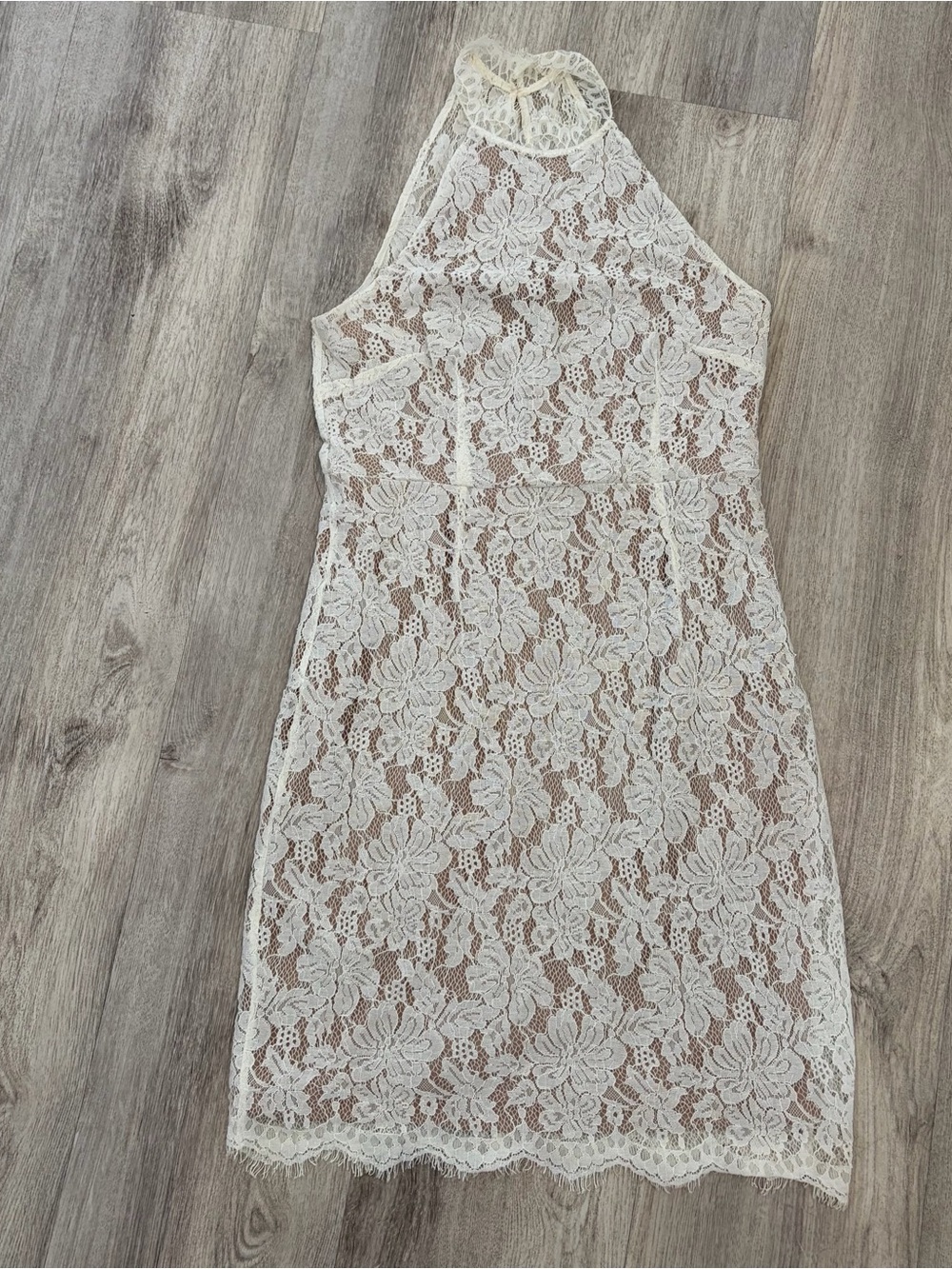 Sans Souci White Floral Lace Halter Mini Dress Womens Medium Party Shower Event